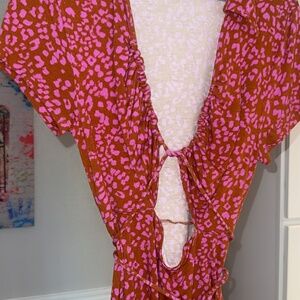 FREE PEOPLE SIZE M BROWN AND PINK DESIGN SUNDRESS